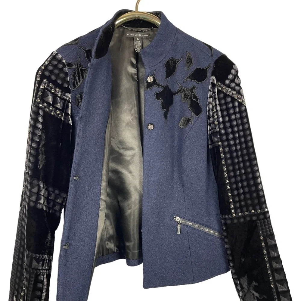 CHICOS BLACK LABEL BROCADE STUDDED VELVET WOOL BLEND 2 BUTTON JACKET
